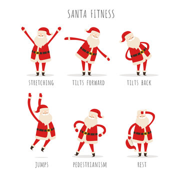 Set of Active Santa Fitness on white Background