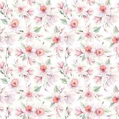 watercolor flowers seamless pattern.