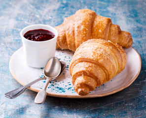  Breakfast Continental  with Fresh  croissants.Delicious Baking with Berry Jam
