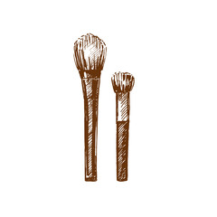 Hand drawn make-up brushes. Sketch, vector illustration.
