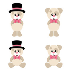 cartoon cute dog with hat and tie set