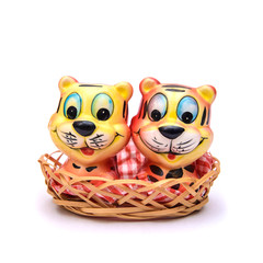 Porcelain cubs in a basket