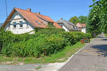 Fototapeta na wymiar The pre-war housing estate on Sovetskaya Street. Settlement Amber, Kaliningrad region