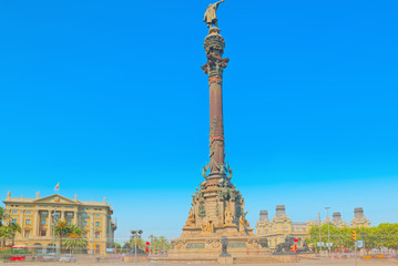 Fototapeta na wymiar Monument of Columbus, stand near Rambla Avenue in Barcelona, mos