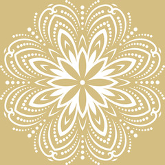 Floral vector pattern with arabesques. Abstract oriental round white ornament. Vintage classic pattern