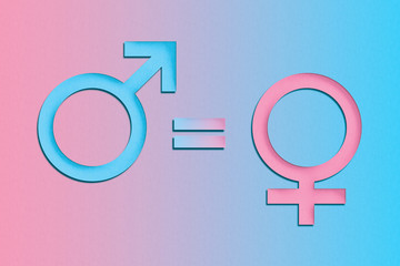 Woman and Man logos equality concept  or parity laws and salary