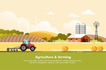 Agriculture and Farming. Agribusiness. Rural landscape. Design elements for info graphic, websites and print media. Vector illustration. © faber14