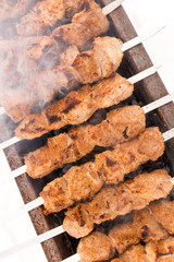 Shish kebab fry on the grill in winter