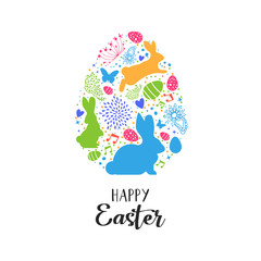 Happy Easter card of egg shape decoration icons