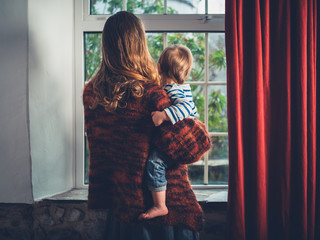Mother with toddler by the window