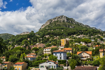 Fototapeta na wymiar Beautiful landscape of the Provence-Alpes-Cote d'Azur region in southeastern France. View from legendary ancient Provencal village of Saint Paul de Vence.
