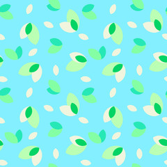 Seamless flat leaves pattern on light blue background