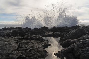The volcanic rocks at the beach of El Remo near Puerto Naos at La Palma west coast / Canary Islands