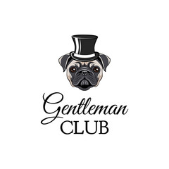 Pug dog wearing in top hat. Gentleman club.  illustration.