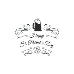 Illustration of a glass of beer. for Happy St. Patrick s Day celebration. Clover.