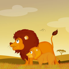 Obraz na płótnie Canvas lions in African landscape