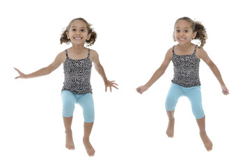 Multiple Poses of Happy Girl Jumping