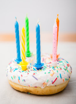 Donut for birthday with candle