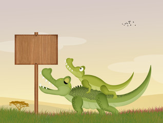 illustration of alligator in the jungle