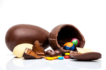 Easter chocolate eggs on a light background