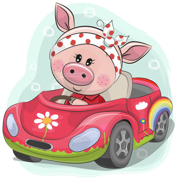Cute Pig Girl goes on the car