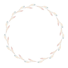 watercolor leaves circle frame.