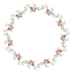 watercolor leaves circle frame.