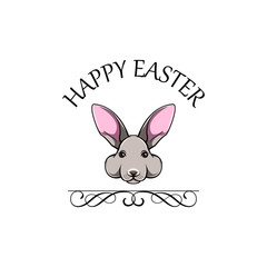 Easter Bunny face. Happy Easter greeting card.  illustration.