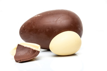 Easter chocolate eggs on a light background