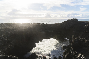 The volcanic rocks at the beach of El Remo near Puerto Naos at La Palma west coast / Canary Islands