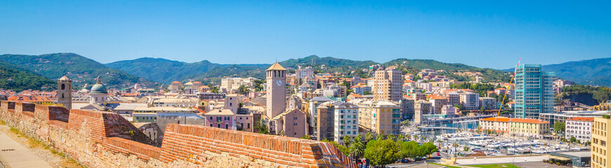 Fototapeta premium Panoramic view of traditional architecture in Savona, Liguria, Italy