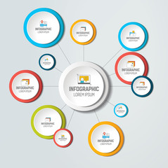 Net, molecule structure with circles.  Infographic, template,  network, flow chart, diagram.