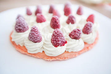 Raspberry Cake with Macarons