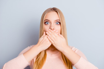 Discuss palm privacy chatter communication person lifestyle message concept. Close up portrait of...