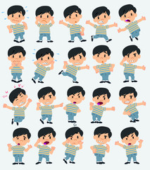 Cartoon character asian boy. Set with different postures, attitudes and poses, always in negative attitude, doing different activities in vector vector illustrations.