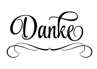 Schriftzug Danke mit Ornamenten in Schwarz