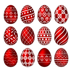 Fototapeta premium A set of red Easter eggs with patterns