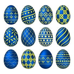 A set of blue Easter eggs with patterns