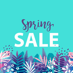 Spring sale banner. Vector illustration.