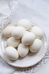 Still life of white eggs