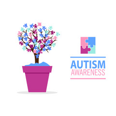  Emblem made from puzzle pieces and autism tree. 