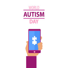 Autism awareness concept and human hand keeps phone.