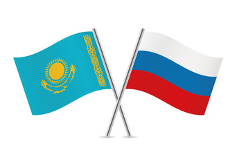 Kazakhstan and Russia flags. Vector illustration.