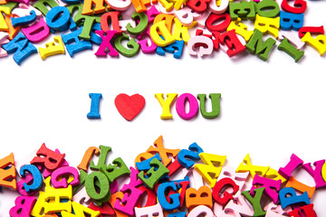 Words I LOVE YOU from the colored letters of the English alphabet