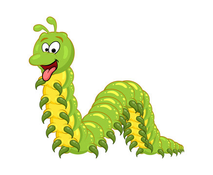cartoon millipede with tongue character isolated on white background