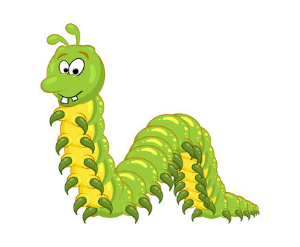 cartoon millipede with teeth character isolated on white background