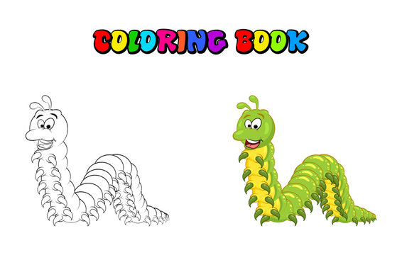 cartoon millipede character coloring book isolated on white background