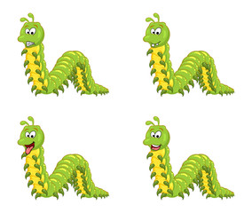 cartoon millipede character set isolated on white background