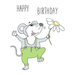 funny cute mouse cartoon style. vector print