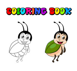 Beetle cartoon coloring book isolated on white background